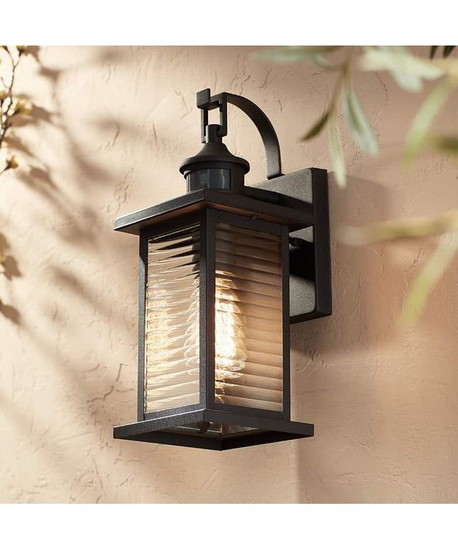 John Timberland Cameron 13 3/4" Black Motion Sensor Outdoor Wall Light