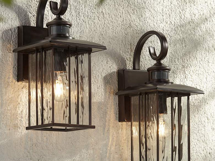 John Timberland Deaver 15 1/4" Bronze Motion Sensor Outdoor Lights Set