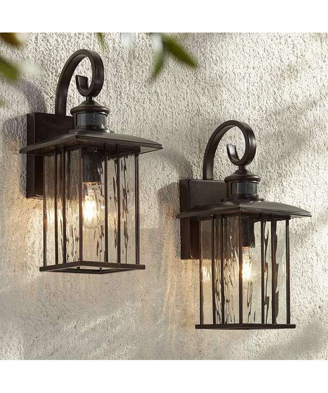 John Timberland Deaver 15 1/4" Bronze Motion Sensor Outdoor Lights Set