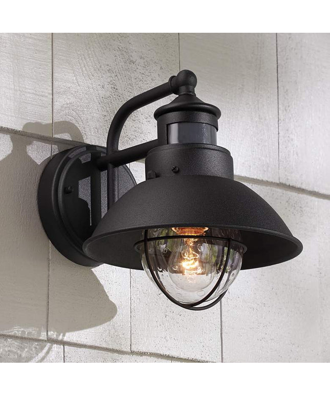 John Timberland Oberlin 9" Black Dusk to Dawn Motion Sensor Barn Light