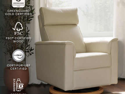 B17186PCMEWLB,Monogram by Namesake,Willa Plus Power Glider Recliner w/ Power Headrest in Performance Cream Eco-Weave w/Light Wood base