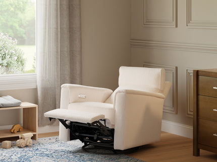 B17186YC,Monogram by Namesake,Willa Plus Power Glider Recliner w/ Power Headrest in Ivory Corduroy