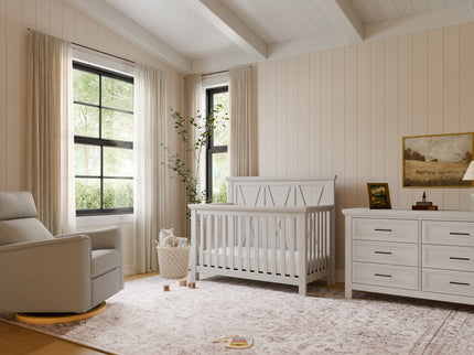 B14501WDF,Monogram by Namesake,Emory Farmhouse 4-in-1 Convertible Crib in White Driftwood