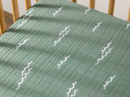 T27135,Babyletto,Ocean Waves Muslin Crib Sheet in GOTS Certified Organic Cotton