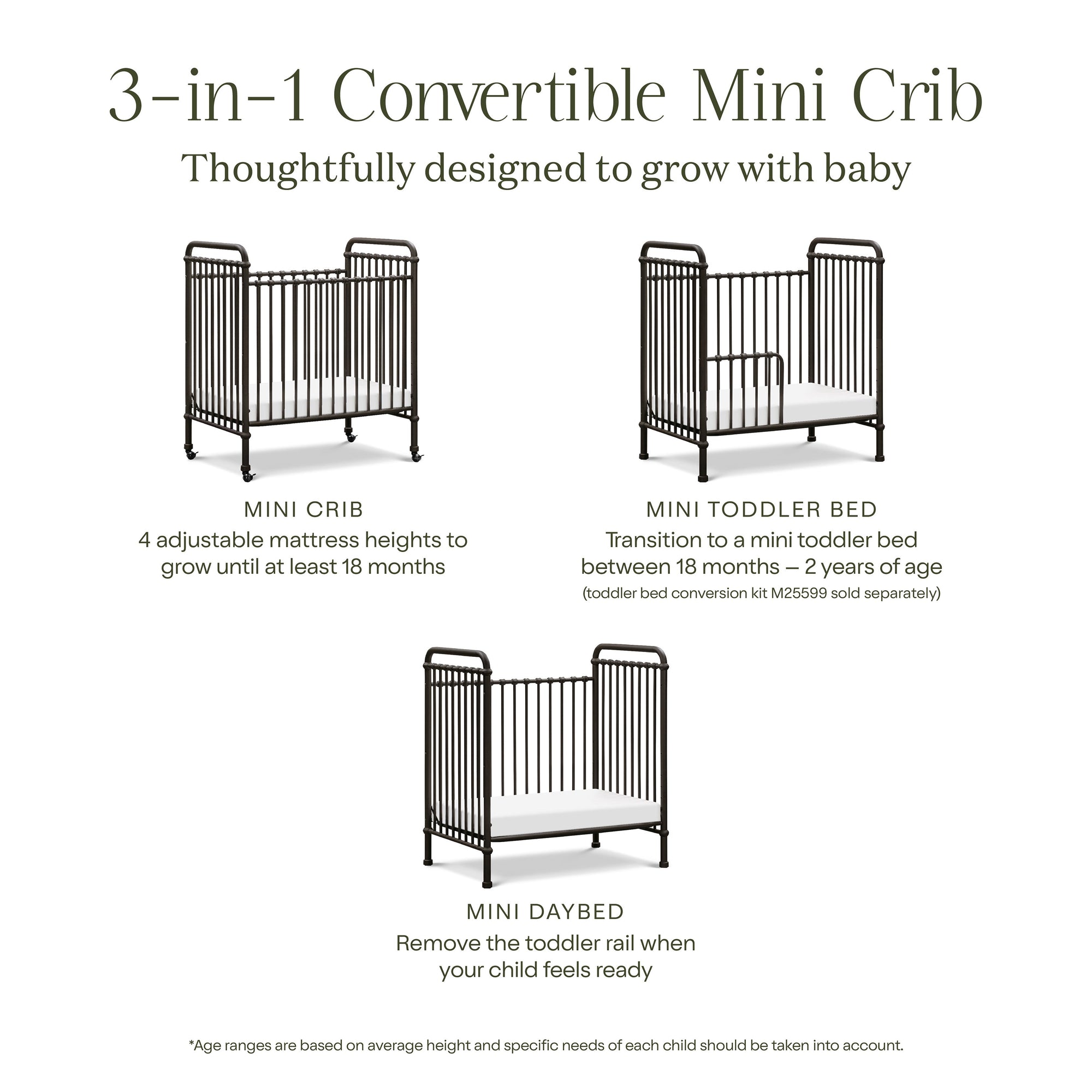 M15598UR,Namesake,Abigail 3-in-1 Convertible Mini Crib in Vintage Iron