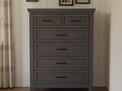 B14525WC,Monogram by Namesake,Emory Farmhouse 6-Drawer Chest in Weathered Charcoal