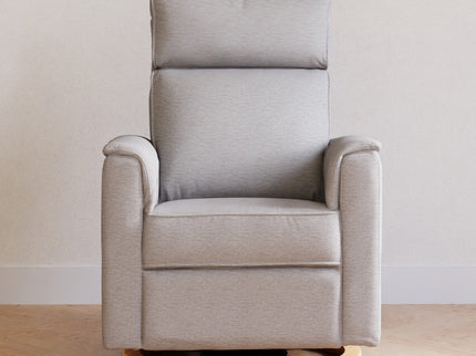 B17186PGEWLB,Monogram by Namesake,Willa Plus Power Glider Recliner w/ Power Headrest in Performance Grey Eco-Weave w/Light Wood Base