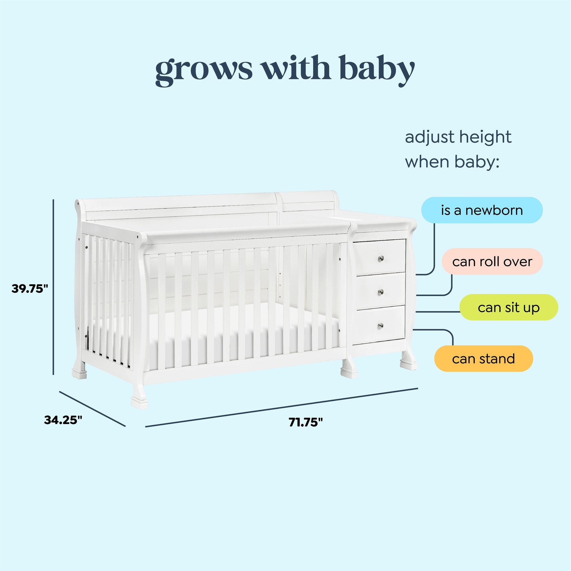 M5582W,DaVinci,Kalani 4-in-1 Convertible Crib & Changer in White