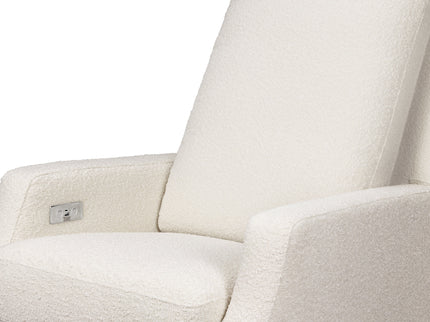 M22286WBLB,Namesake,Crewe Electronic Swivel Glider Recliner in Ivory Boucle w/Light Wood Base