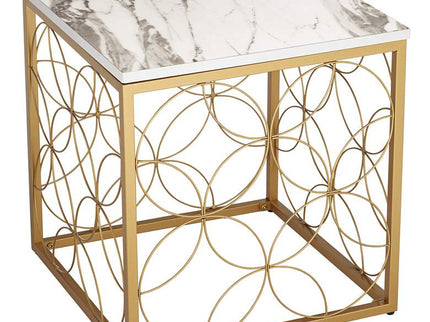Karin 17" Wide Faux Marble and Gold Side Table