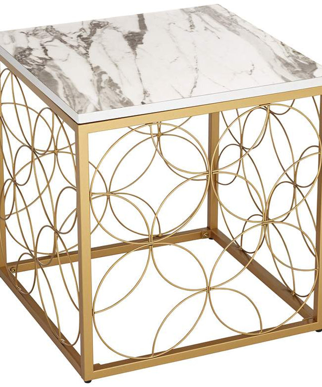 Karin 17" Wide Faux Marble and Gold Side Table
