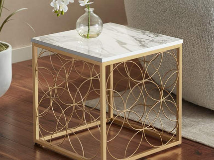 Karin 17" Wide Faux Marble and Gold Side Table