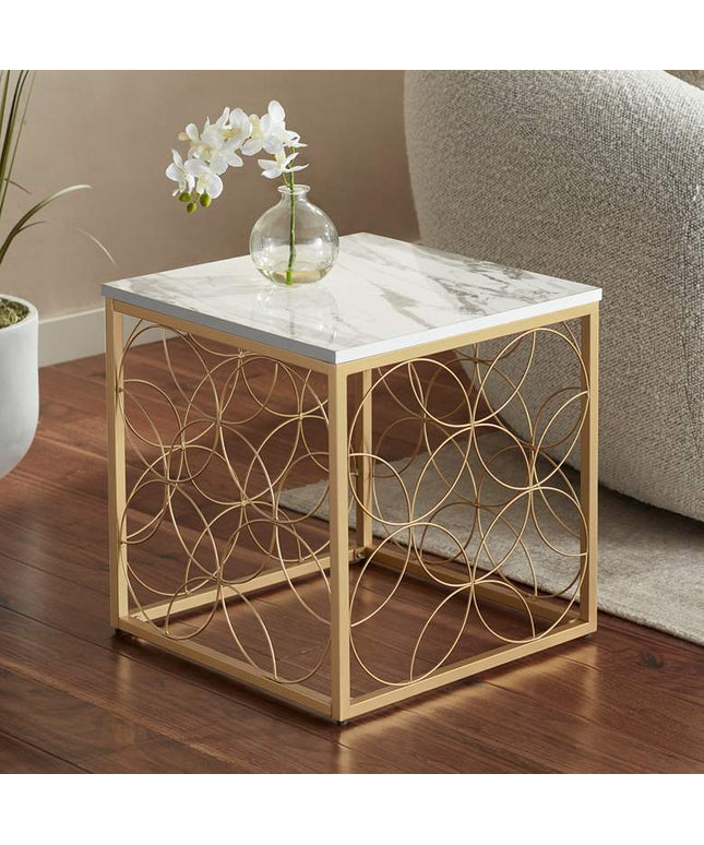 Karin 17" Wide Faux Marble and Gold Side Table