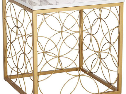 Karin 17" Wide Faux Marble and Gold Side Table