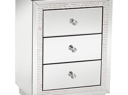 Karina 19" Wide 3-Drawer Beaded Mirrored Side Table
