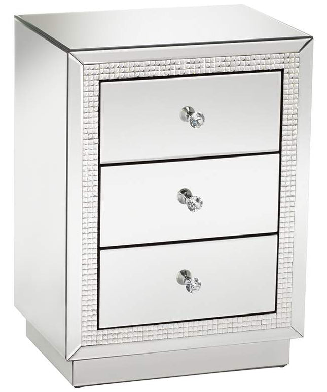 Karina 19" Wide 3-Drawer Beaded Mirrored Side Table