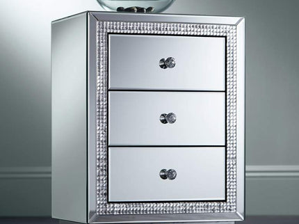 Karina 19" Wide 3-Drawer Beaded Mirrored Side Table