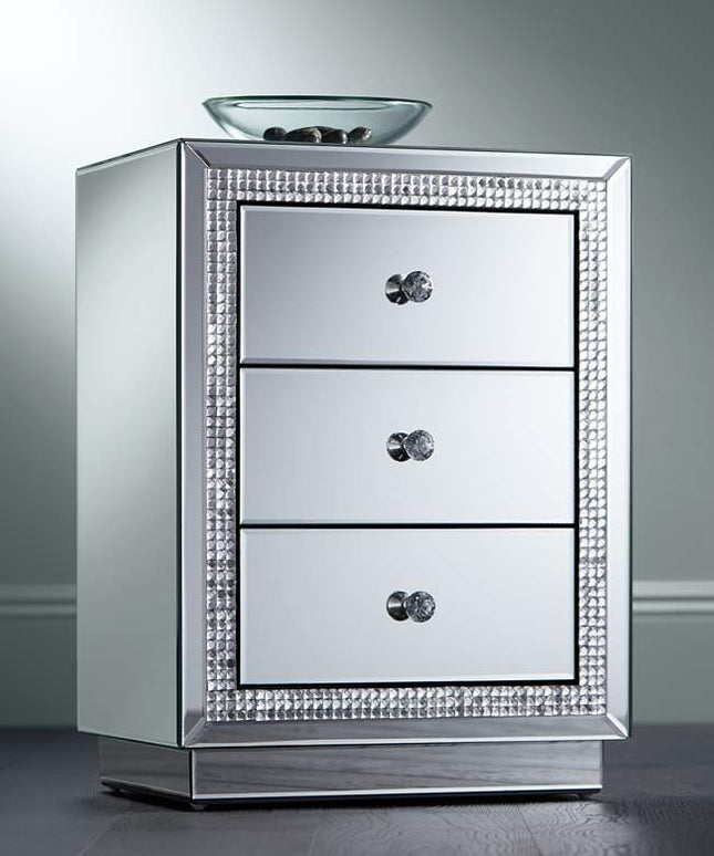 Karina 19" Wide 3-Drawer Beaded Mirrored Side Table