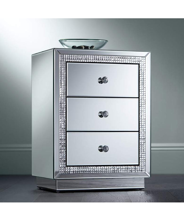 Karina 19" Wide 3-Drawer Beaded Mirrored Side Table