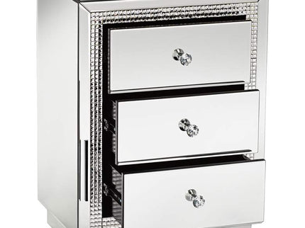 Karina 19" Wide 3-Drawer Beaded Mirrored Side Table