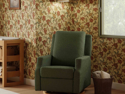 M22287OBLB,Namesake,Crewe Recliner and Swivel Glider in Olive Boucle w/Light Wood Base
