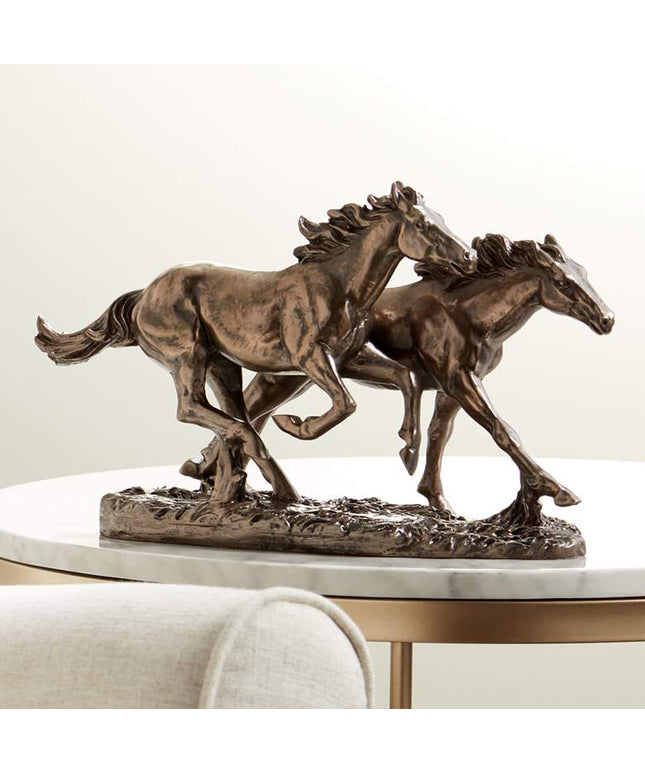 Kensington Hill Horses Running Wild 8 1/2" High Golden Bronze Statue