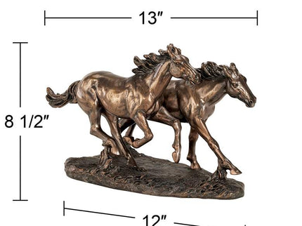 Kensington Hill Horses Running Wild 8 1/2" High Golden Bronze Statue