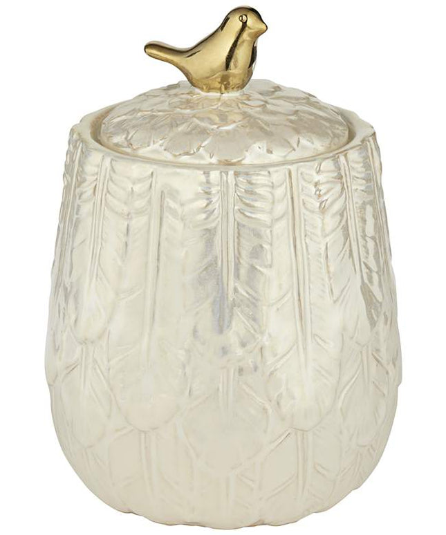 Kensington Hill Spar 7 1/2" Pearl White Decorative Jar with Gold Bird