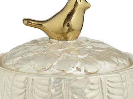 Kensington Hill Spar 7 1/2" Pearl White Decorative Jar with Gold Bird