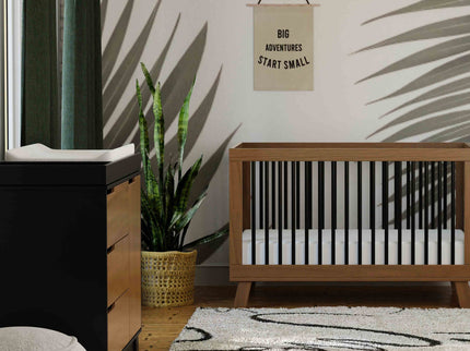 M4223BNL,Babyletto,Hudson 3-Drawer Changer Dresser w/Removable Changing Tray in Black/Natural Walnut