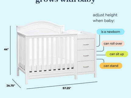 M12881W,DaVinci,Charlie 4-in-1 Convertible Mini Crib & Changer in White