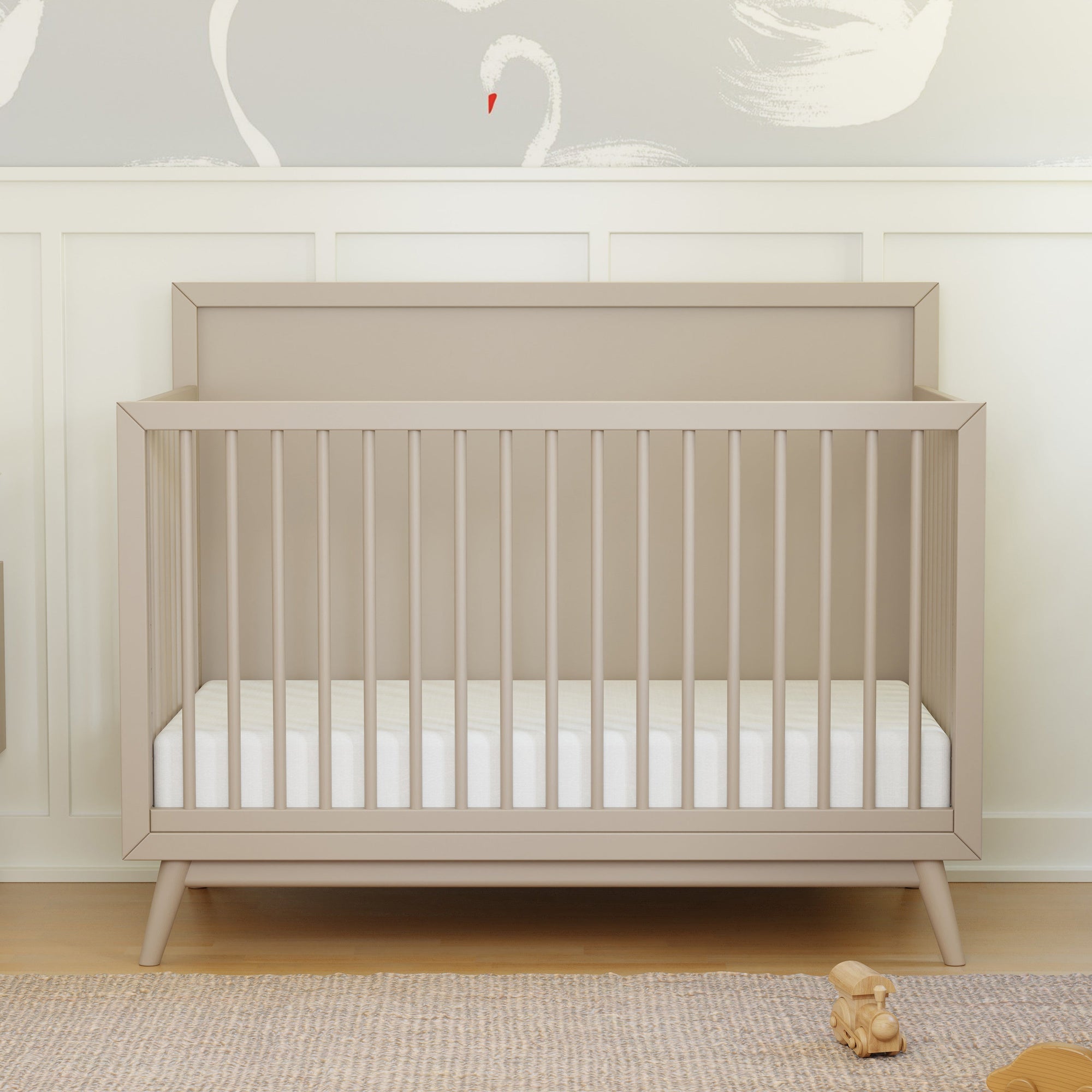 M15901TPE,Babyletto,Palma Mid-Century 4-in-1 Convertible Crib w/Toddler Bed Conversion in Taupe