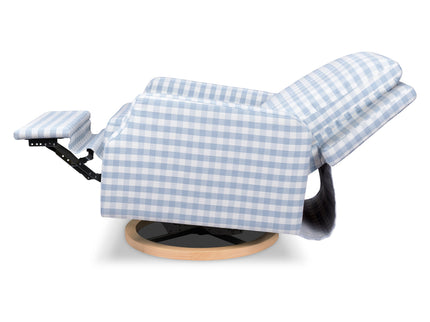M22287BGHLB,Namesake,Crewe Recliner and Swivel Glider in Blue Gingham with Light Wood Base