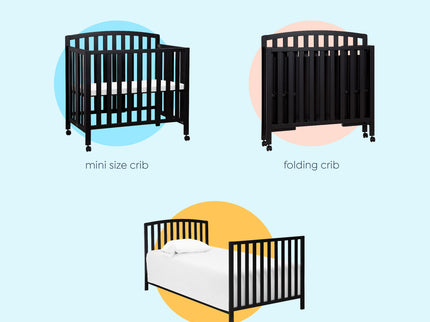 M18198E,DaVinci,Dylan Folding Portable 3-in-1 MiniCrib and TwinBed in Ebony