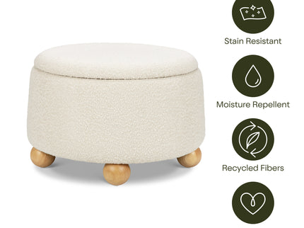 M30985PWBHF,Namesake,Tuffet Storage Ottoman in Performance Ivory Boucle w/Honey Ball Feet