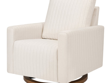M26687PCMEWDB,Babyletto,Poe Channeled Swivel Glider in Performance Cream Eco-Weave w/ Dark Wood Base