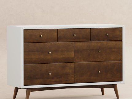 M15916RWNL,Palma 7-Drawer Double Dresser  Assembled in Warm White w/Natural Walnut