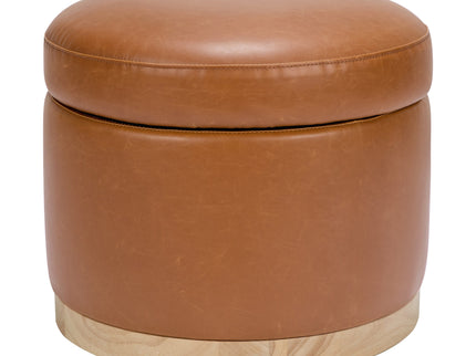 M22885TANLB,Babyletto,Naka Storage Ottoman in Vegan Tan Leather w/ Light Wood Base