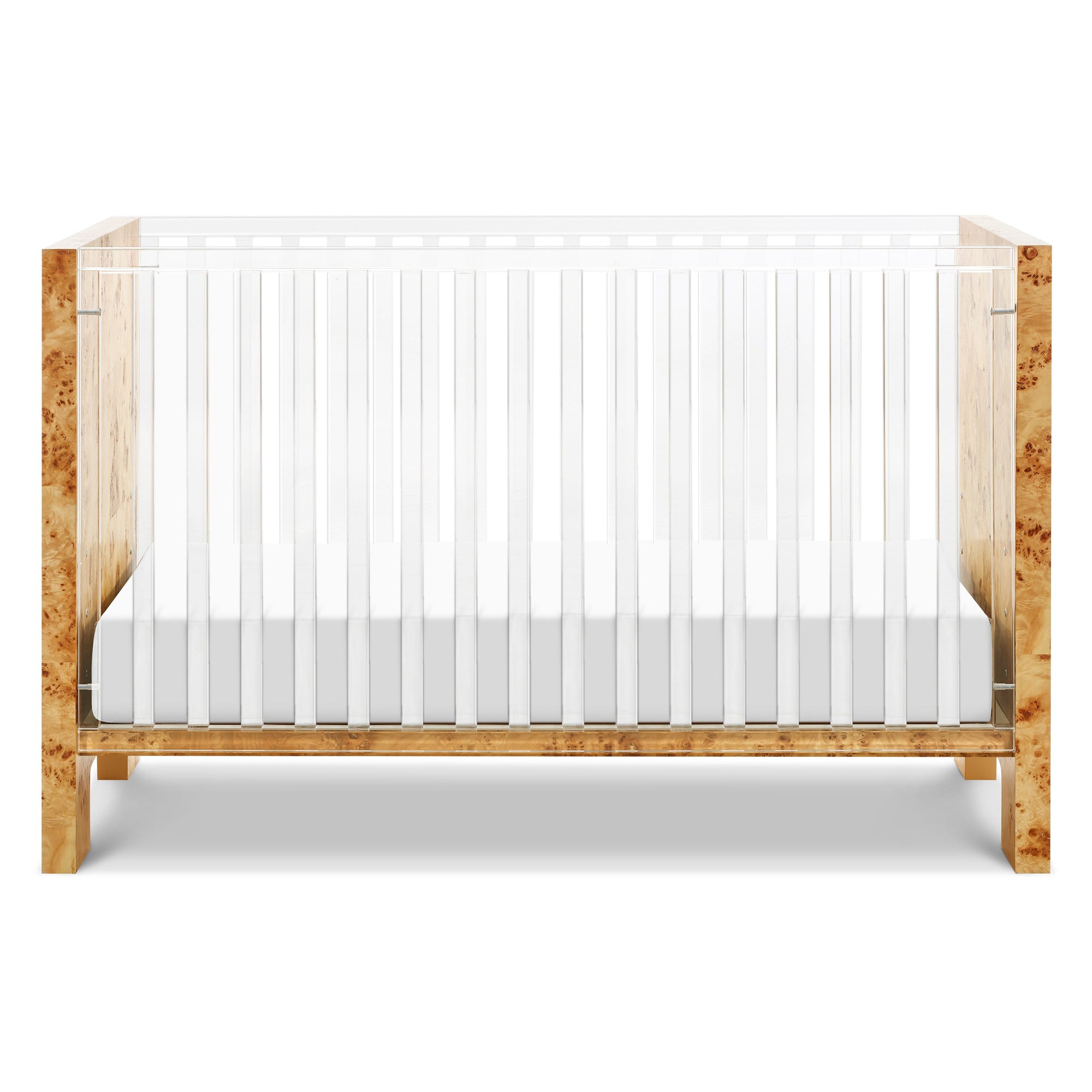 NW26101CKBU,Nursery Works,Altair Crib in Clear Acrylic with Burl