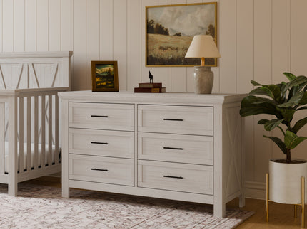 B14516WDF,Monogram by Namesake,Emory Farmhouse 6-Drawer Dresser in White Driftwood