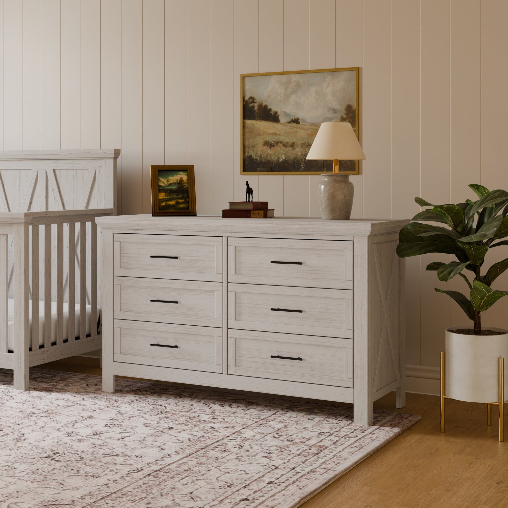B14516WDF,Monogram by Namesake,Emory Farmhouse 6-Drawer Dresser in White Driftwood