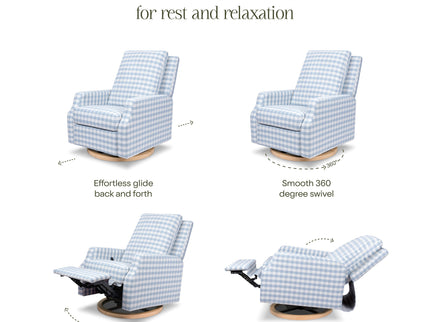 M22287BGHLB,Namesake,Crewe Recliner and Swivel Glider in Blue Gingham with Light Wood Base