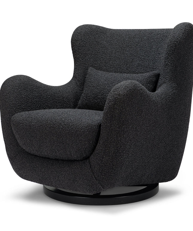 M24187BKBBB,Nursery Works,Solstice Swivel Glider in Black Boucle w/Black Wood Base