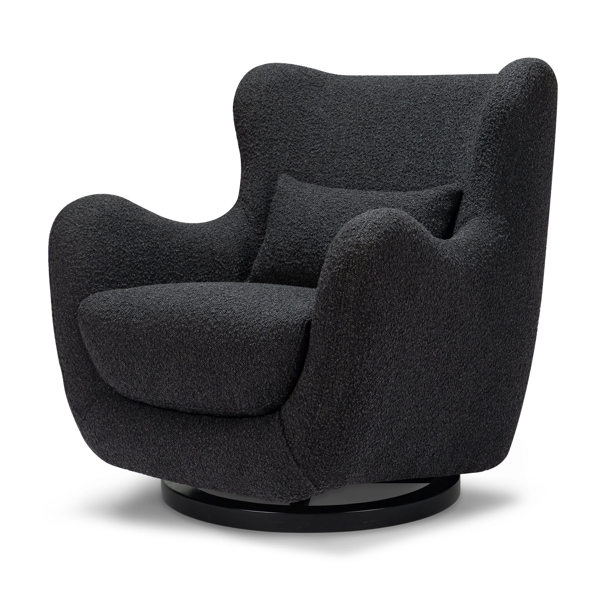 M24187BKBBB,Nursery Works,Solstice Swivel Glider in Black Boucle w/Black Wood Base