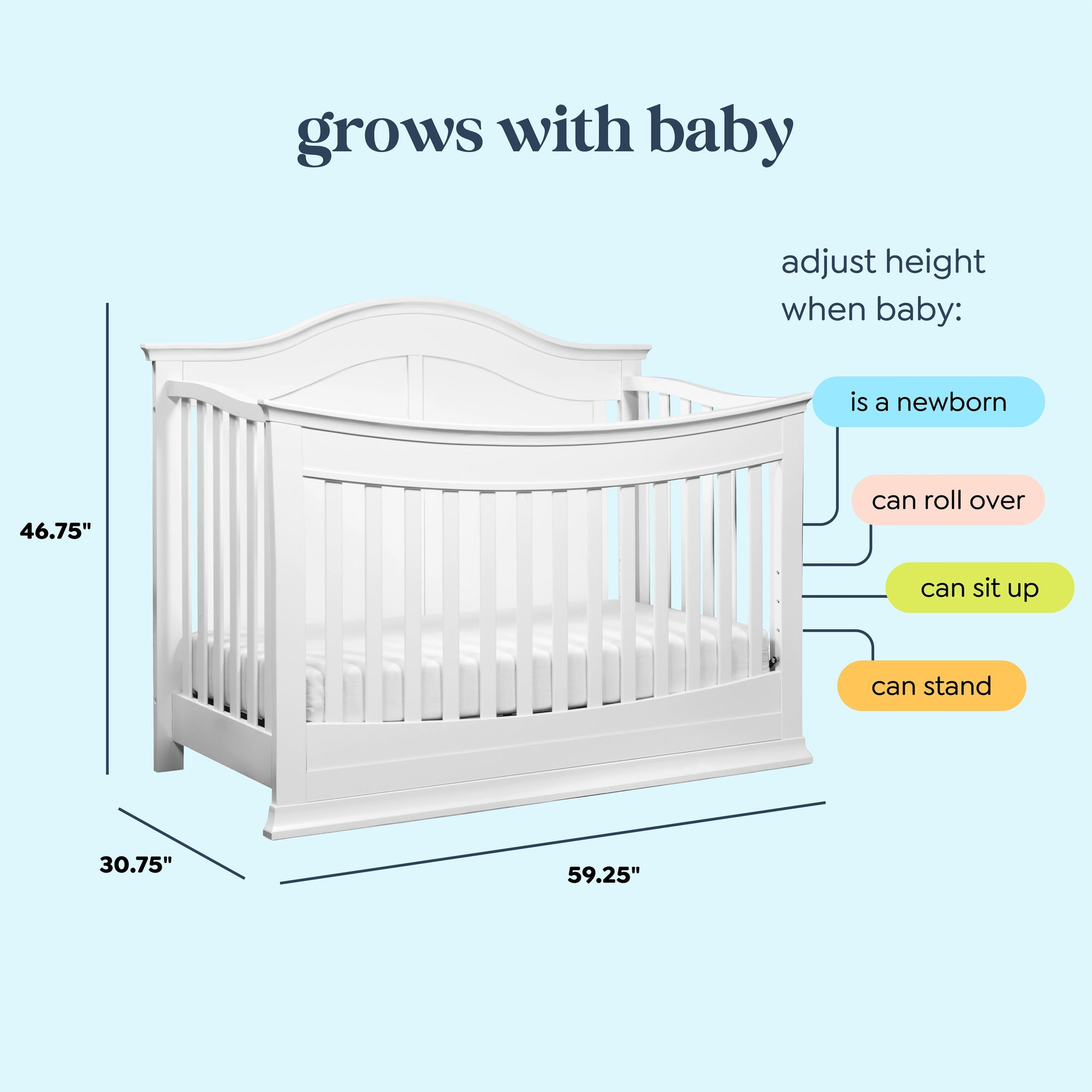 M4501W,DaVinci,Meadow 4-in-1 Convertible Crib in White Finish