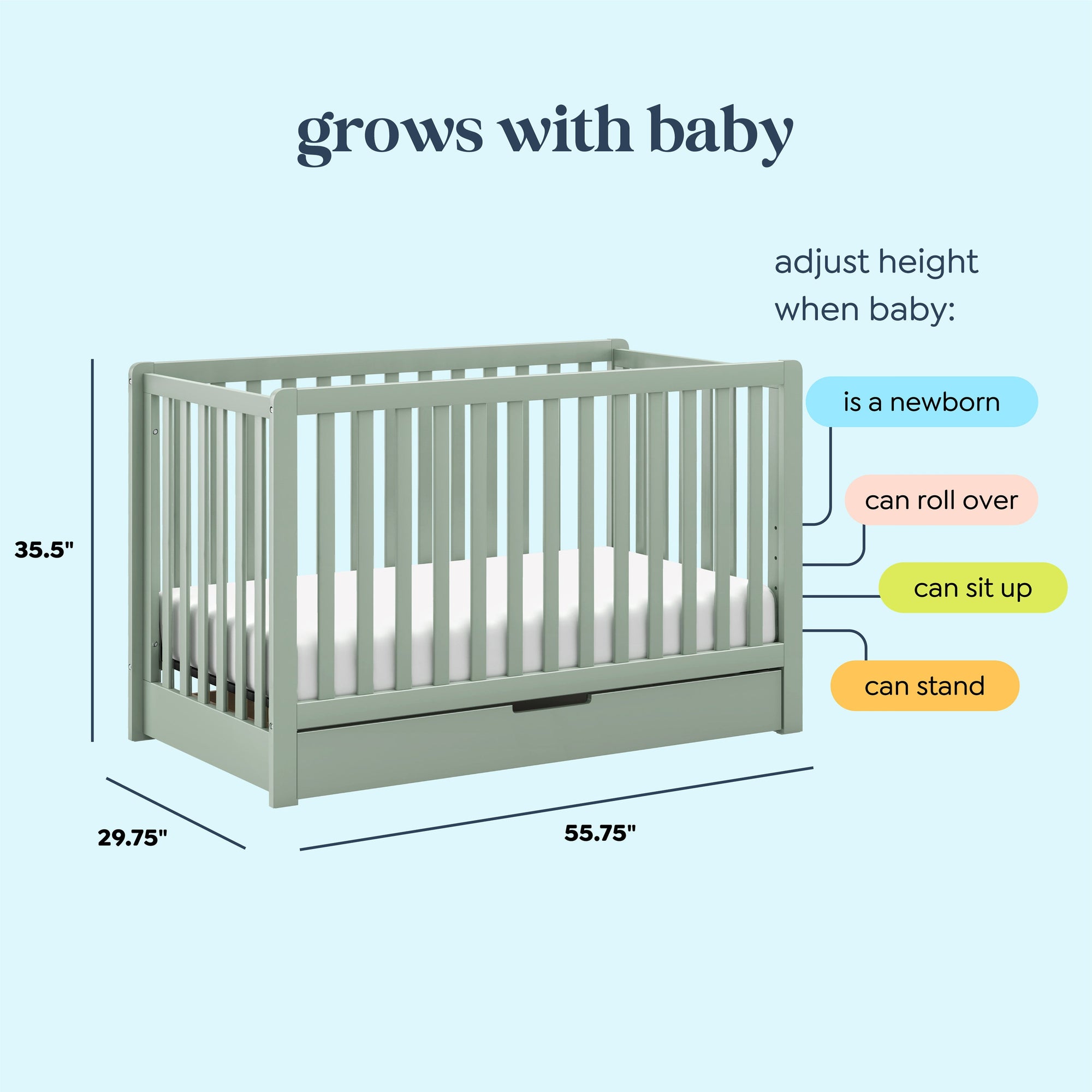 F11951LS,Carter's,Colby 4-in-1 Convertible Crib w/ Trundle Drawer in Light Sage