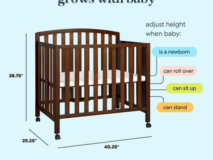 M18198Q,DaVinci,Dylan Folding Portable 3-in-1 MiniCrib and TwinBed in Espresso