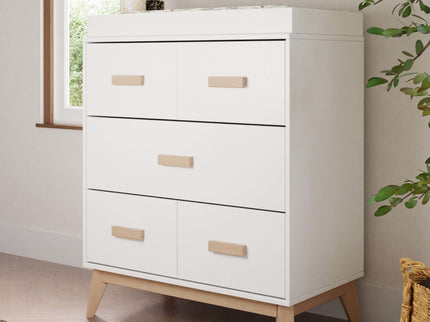 M5823WNX,Babyletto,Scoot 3-Drawer Changer Dresser in White/Washed Natural Finish
