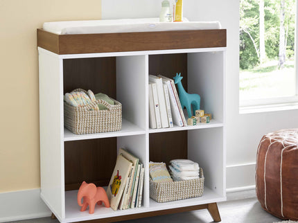 M22511WL,DaVinci,Otto Convertible Changing Table and Cubby Bookcase in White and Walnut