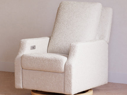 M22286WBLB,Namesake,Crewe Electronic Swivel Glider Recliner in Ivory Boucle w/Light Wood Base